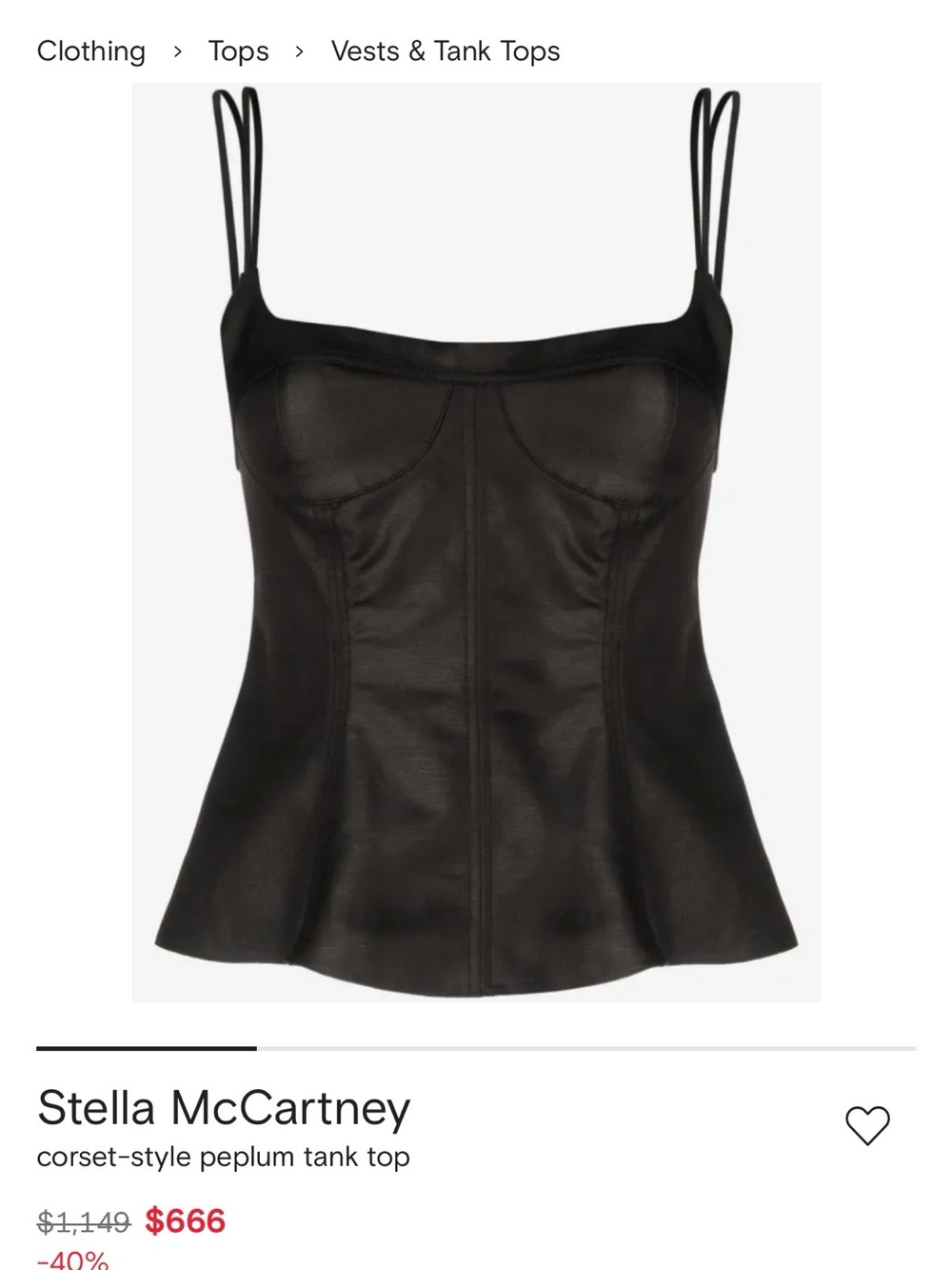 Stella McCartney Black Corset Peplum Tank